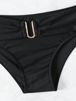 Solid Color High Waist Two Piece Swimsuit for Women U-neck Suspender Backless Bikini Set Beach Vacation Bathing Suit 2025 New