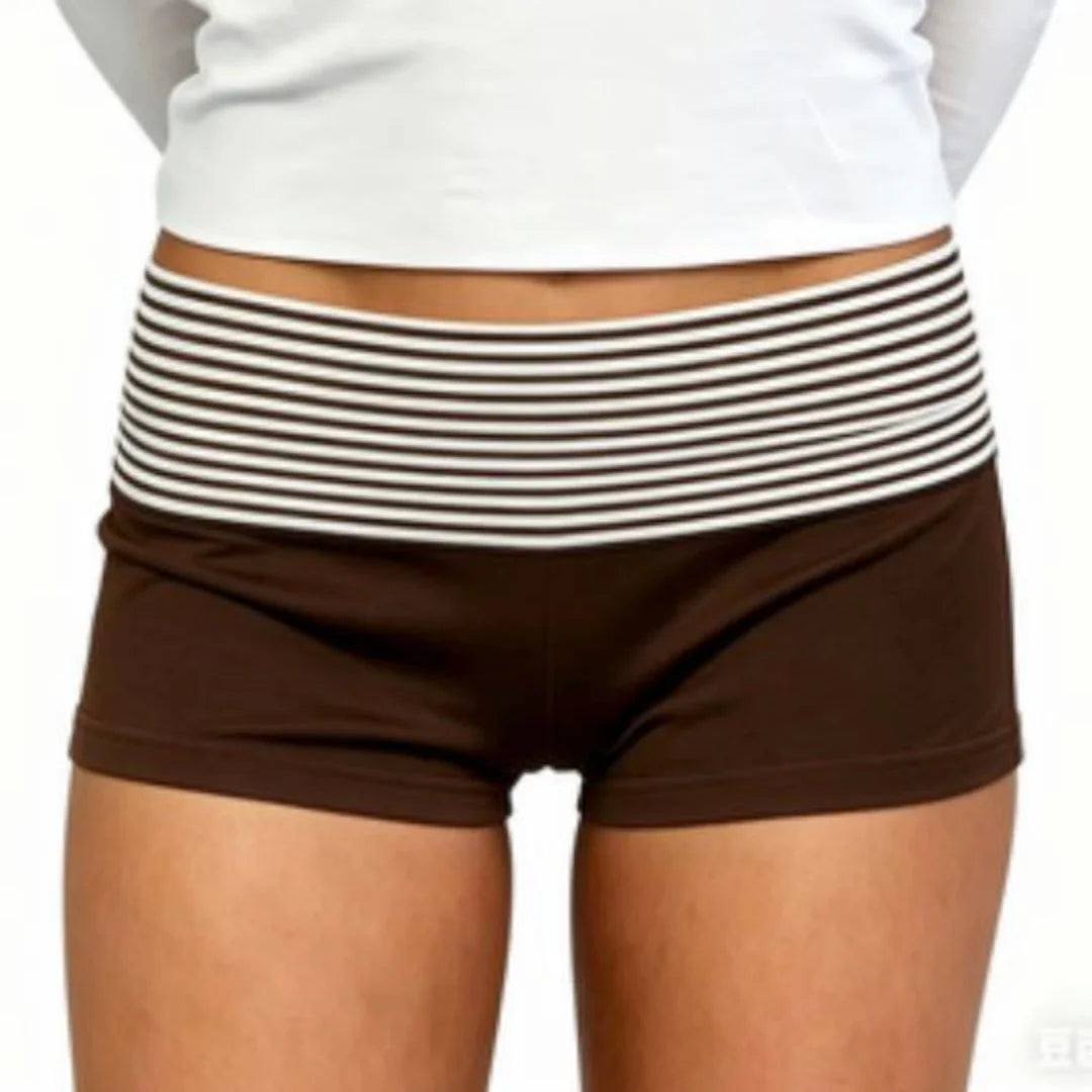 2026 Summer Women Striped Over Fold Shorts Elastic Waist Skinny Short PantsDaily Casual Lounge Jogging Shorts