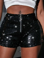 New Versatile Sequins High Waist Shorts Casual Shorts Bar Dance Performance Shorts Shine Zipper Sexy Pure Desire Nightclub XMWV