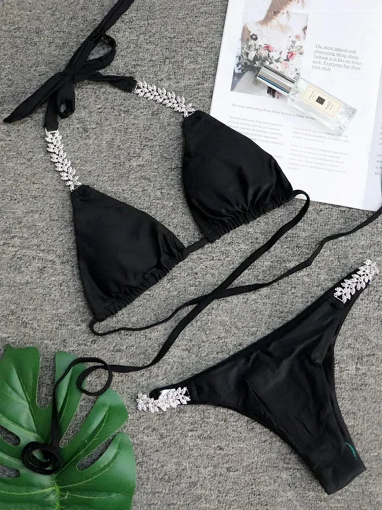Sexy Halter Wrap Around Diamond Bikini 2026 Women Swimsuit Female Swimwear Two Pieces Bikini Set High Cut Bathing Suit Swim Lady