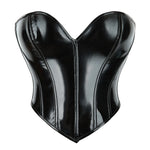 Women PU Leather Bustier Back Lacing-up Fish Boned Corset Curved Hemline Crop Tank Tops