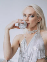 DEKA Bling Bikini Tops Deep V Neck Vest Backless Sequins Women Crop Top Night Club Diamonds Metal Tank Adjustable Halter Shiny