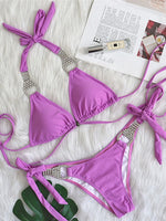 Halter Rhinestone Diamond Bikini Women Swimsuit Female Bikinis Metal Chain Swimwear Two Pieces Bikini Set Bathing Suit Swim Lady