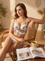 Women Floral Polka Dot Bra Retro Vintage Printed Underwire Bralette 3/4 Cup Lingerie Push Up Bra B6061