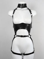 PU Leather Bondage Women Harness Outfit Adjustable Strappy Costume with Buckle Belt Thigh Straps Gothic Halloween Costume Set