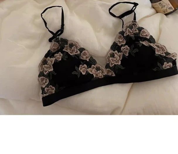MOYISU Kawaii French Triangle Bra Airism Ultra Thin Invisible Bralette Set Black Lingerie Comfort S-XL 32-38 Sexy Tushy &Panty