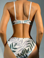 Women's Sexy Underwear Set Steel Ring Pull Gathering 3/4 Cup Leaf Printed Underwear Underwear Set A2137