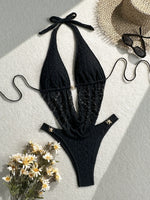 DEKA Hollow Out Backless Vintage Ruffles Bikini Set Mesh Swimwear Women Summer Sexy Holiday Thong Swimsuit