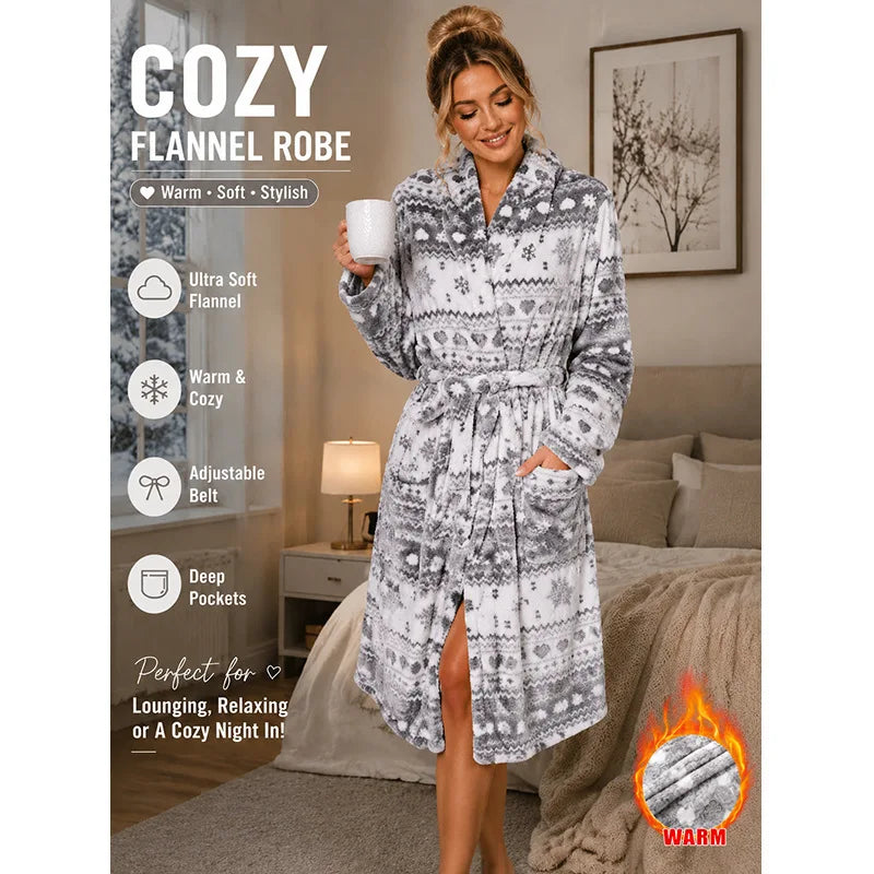 New Women Winter Fleece Lined Long Bathrobe Thick Warm Plush Robe Loose Loungewear Sleepwear Home Robe