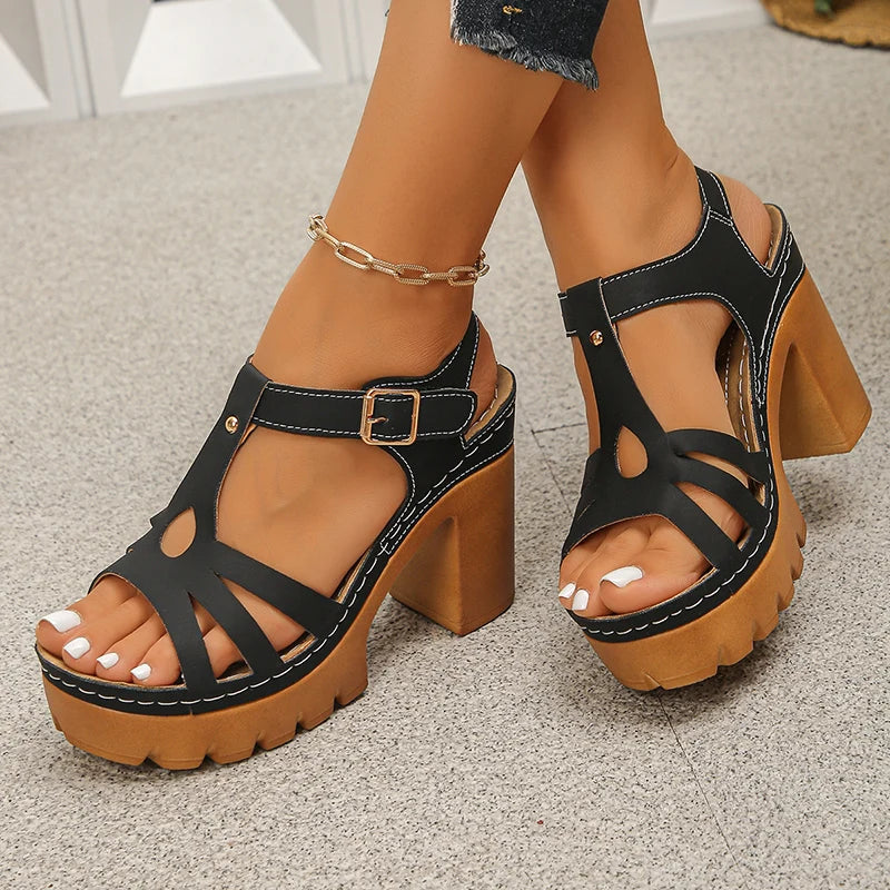 Ankle Buckle Thick High Heels Sandals Women Summer Plus Size Platform Rome Sandals Woman 2026 Super High Heeled Sandalias Mujer