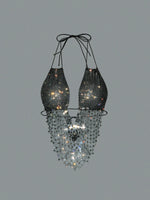 Sexy Women Rhinestone Halter Tops Tie-up Bling Body Chain Bra Going Out Lingerie Camisoles for Party Clubwear