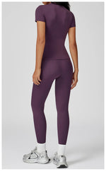 New Yoga Set Two Piece Women Short Sleeve Top with High Waist Leggings Seamless Workout Clothes Patchwork Sport Fitness Gym Sets