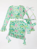 Sexy Floral Print Ruffle Bikini 2026 Women 4 Pack Swimsuit Brazilian Swimwear Female Beachwear Thong Bathing Suit Beach Cover-Up