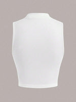 Casual Mock Neck Sleeveless Tank Top for Women Summer Sexy Solid Color Slim Fit Stand Collar Crop Top Streetwear 2024