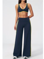 Women's Tracksuit Color Blocked Yoga Sets V Neck Sports Bra High Waist Flare Pants Fitness Suit Outdoor Running Workout Clothes