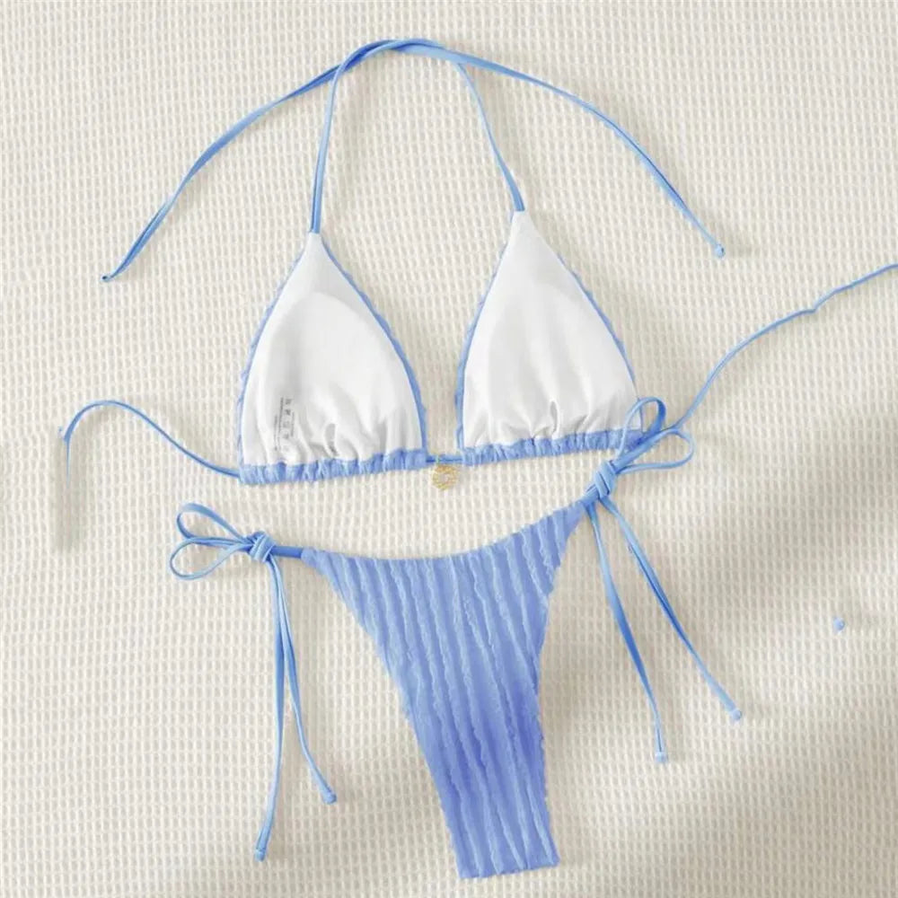 Triangle Micro Bikini for Women Yellow String Halter Thong Sexy Swimsuit Heart Bead Swimwear Bathing Suit Mini Bikinis Sets 2026