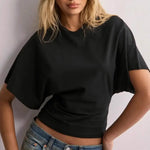 Women Solid Color Round Neck T-Shirt Breathable Casual Top Summer Short Sleeve Pullover Tee for Work Daily Wear Parties