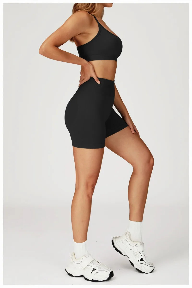 Women's Seamless Yoga Set Quick Drying Slim Fit High-end Feeling Exposed Feeling Set Outdoor Sports and Running Fitness Set