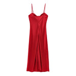 Sweetheart Neck Red Satin Long Dress for Women Spaghetti Strap Straight Elegant Party Vestidos Zip Beach New in Summer Dress