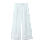 Foridol Cotton Linen White Long Pants Women Spring Summer Casual Wide Leg Pants Pantalones Elastic Waist Sash New Female Pants