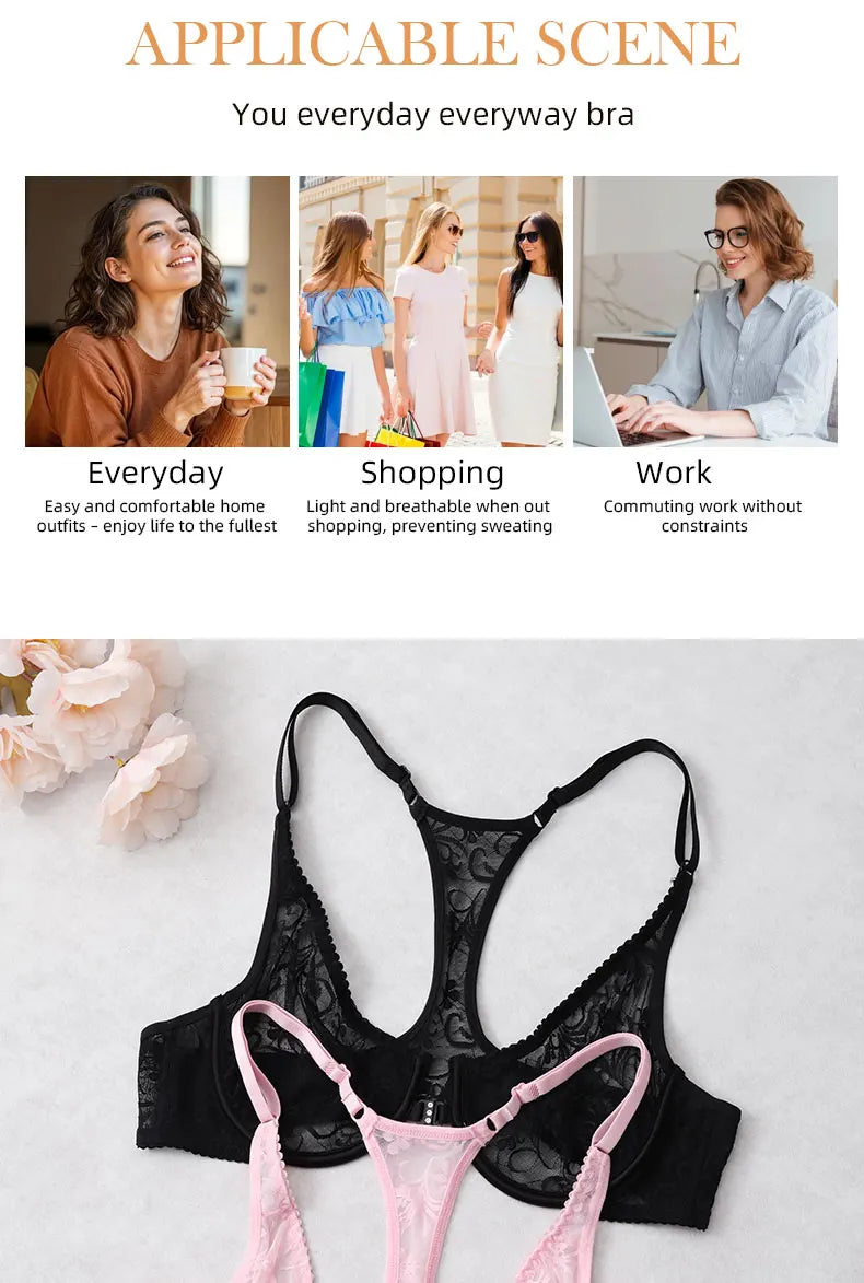 3-Piece Plus Size Lingerie With Lace Front Buttons For Women BrassiereAdjustable Underwear Comfort And Breathability Bra