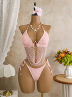 New Hollow Out Tankini Halter Bikini Female Swimsuit Women Swimwear Strappy Bather Bathing Suit Swim Two-pieces Bikini set K8076
