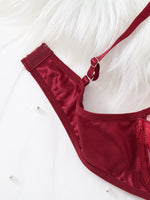 WineRed French-style floral embroidery lace lingerie, sexy and soft steel-bra-cupped push-up bra, Valentine's Day party ZA824031