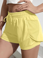 Women's Elastic Sports Shorts, Shorts With Pockets, Fake Two-Piece Yoga Leggings Running And Training