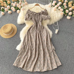 2025 Summer French Vintage Floral Dress Fashion Elegant High-Waisted Drawstring Vestidos Printed Fresh And Sweet Long Dresses