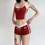 Sports and leisure two-piece camisole sports vest lace-up shorts set