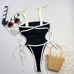 2026 Ribbed Strappy Mini Micro Thong Women Swimwear One Piece Swimsuit Female High Cut Leg Padded Bather Bathing Suit Swim V6711