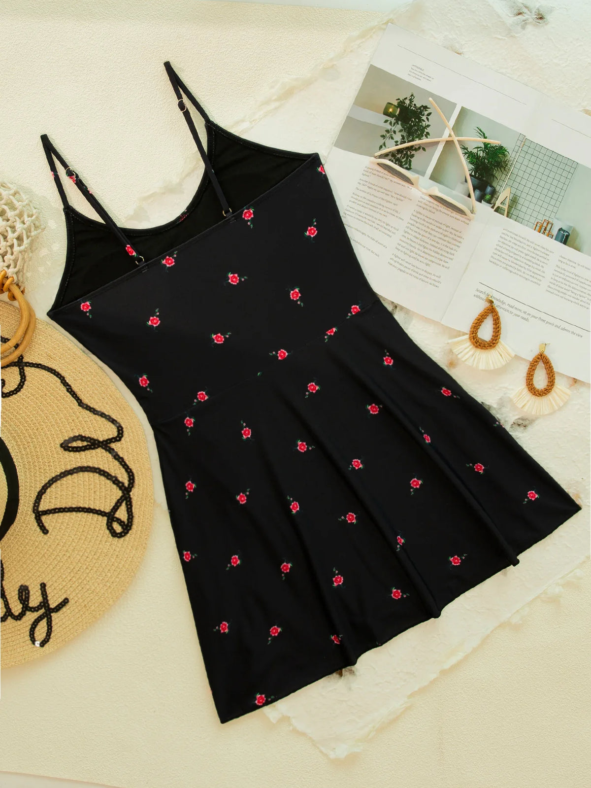 Vintage Black Floral Print Skirt Swimwear Women Halter Push Up Backless Bathing Suit Holiday One Piece Swimsuit 2026 Monokini