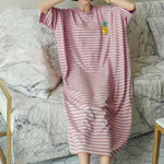 Women Summer Nightdress Short Sleeve Loose Breathable Comfortable Sleeping Polyester Stripes Print Night Robe Women Clothing