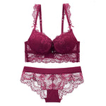 Europe Sexy Lace Flowers Embroidery Bra Set Adjustable Women Underwear Push Up Bras Romantic Burgundy Plus Size Lingerie Panties