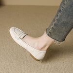 Women Penny Loafer Flats Soft Wrinkled Faux Leather Slip On Square Toe Low Heel Casual Office Daily Shoes
