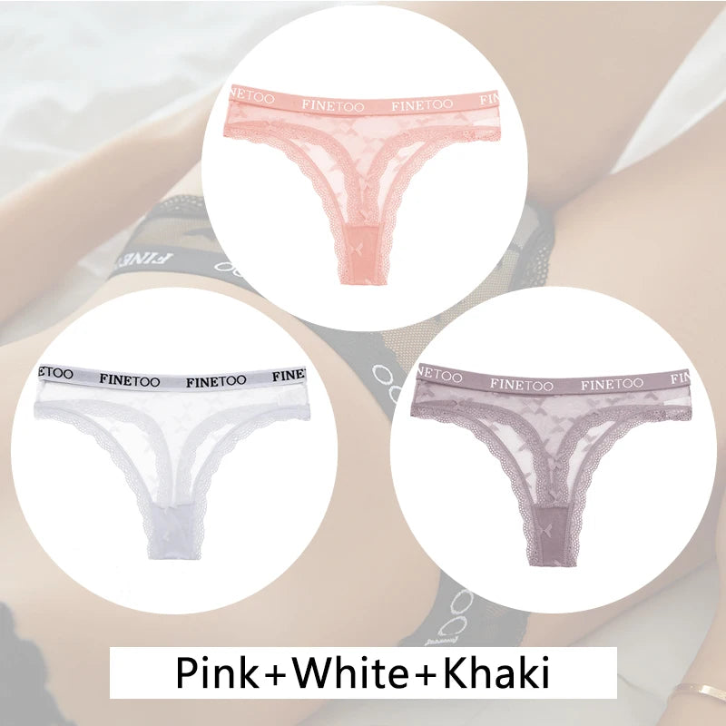 3Pcs/set Lace Thongs Women Floral G-string Underwear Trendy Letter T-Back Underpants Sexy Low Waist Bikini Panties Ladies Panty