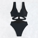 Black Bandage Hollow Out Swimwear One Piece Swimsuit Women Push Up Metal Ring Linked Monokini Bathing Suit Swimming Wear 2026