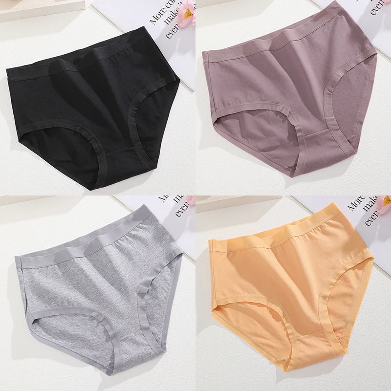 4Pcs/Set Women Cotton Briefs Seamless High Waist Breathable Underwear Female Stretch Comfortable Lingerie New solid color Panty