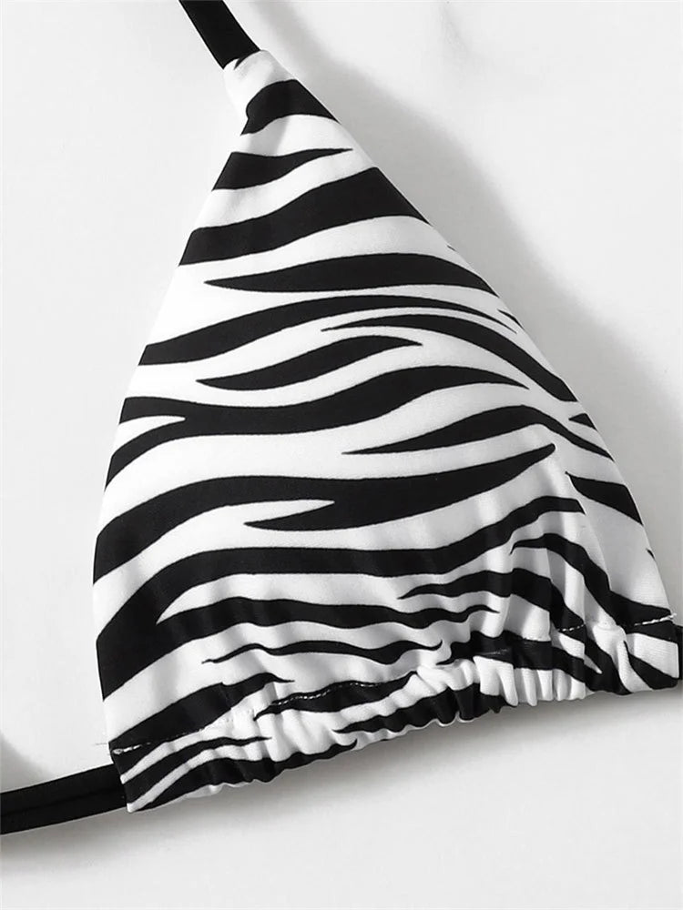 Sexy Zebra Striped Bikini Women Halter Push Up Triangle Swimsuit Brazilian Summer Bathing Suit Micro Swimwear 2025 Swimming Suit