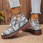 Fashion Snake Print Ankle Boots Women Spring Autumn Plus Size 36-43 Platform Boots for Woman Zipper Up Round Toe Botas Lady