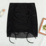Mesh Sheer Beach Cover Up Skirt Women Ruffle Ruched Swim Skirt With Drawstring Bathing Suit Bikini Beach Dress Sarong Beachwear