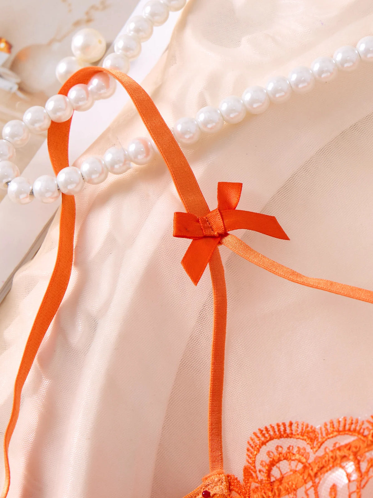 Sexy Orange Lace Lingerie Set Women Push Up Bra and Panty Set Butterfly Bow Underwear Female Intimates Sleepwear ZA824057