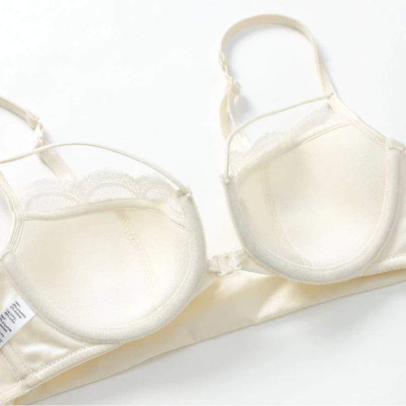 French Front Button Lace Bra Set for Women Sexy Spaghetti Strap Thin Push Up Bra Breast Collection Smooth Brief Sets Lingerie