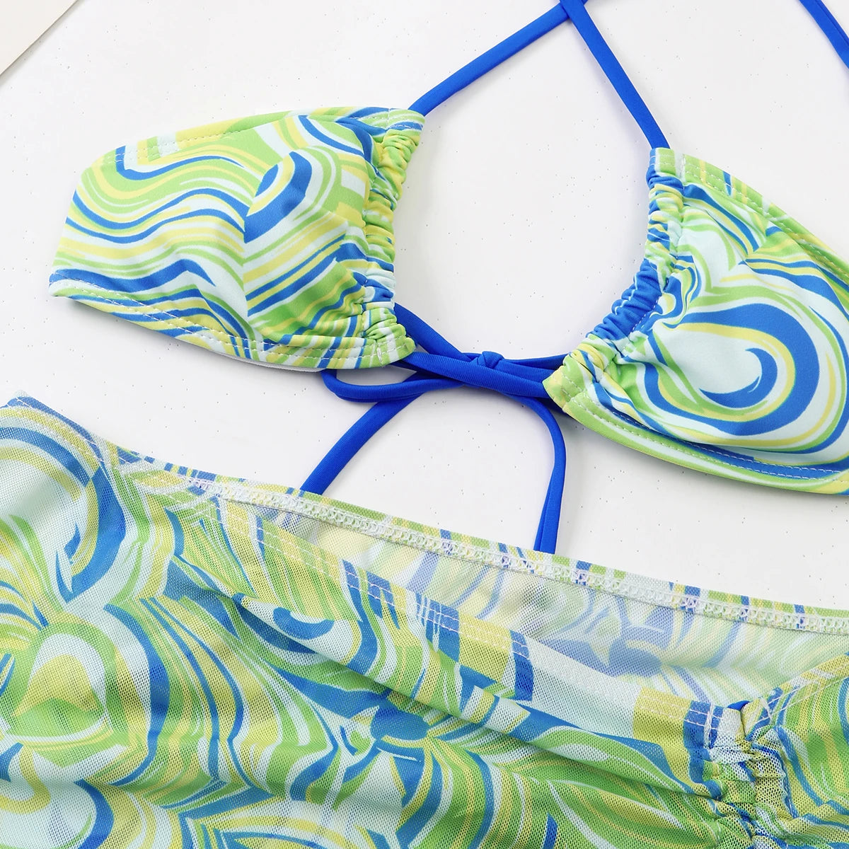 3 Pieces Bikini Set With SkirtTie Dye String Thong Bathing Suit Women Swimsuit FemaleSwimwear Beach Wear Swim Lady Summer