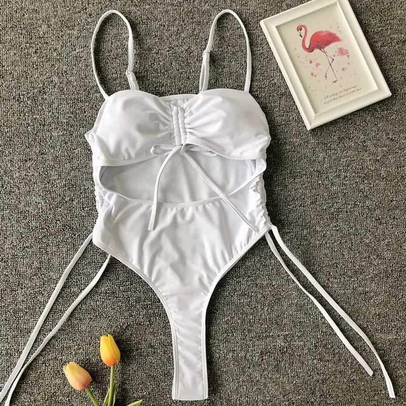 Neon Green Tummy Cut Out Female Swimwear One Piece Swimsuit Women Thong String Monokini High Leg Cut Bathing Suit Swim Bodysuit