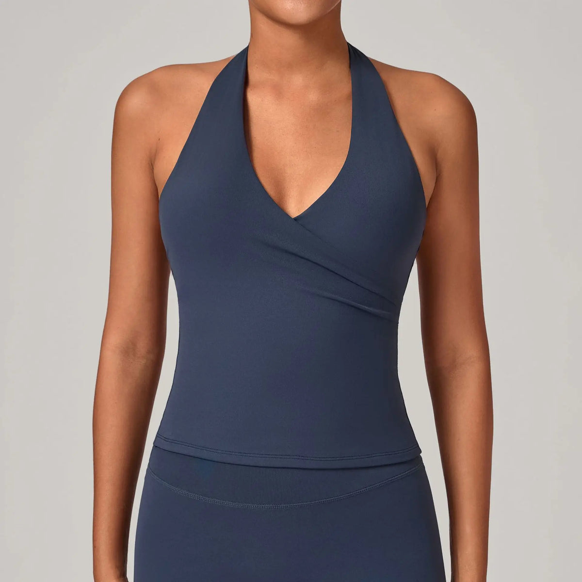 STOUREG Women's V-neck Halter Yoga Top with Cross-over Gathered Straps and Built-in Bra, Made of Ultra-soft Butter Fabric