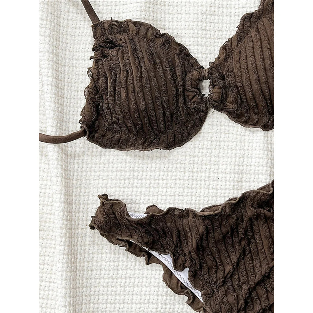 Wrinkled Crinkled Frilled Bikini Female Swimsuit Women Swimwear Two-pieces Bikini set Brazilian Bather Bathing Suit Swim V8053