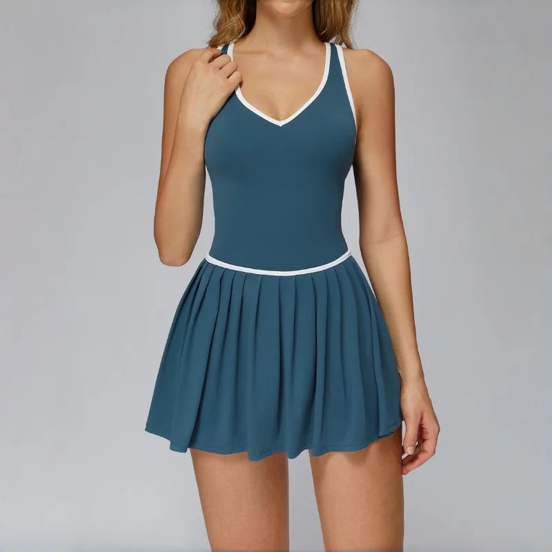 Women's Nude Yoga Clothes Beautiful Back and Slim Fit Two Anti Glare Dresses Outdoor Sports Running and Leisure Fitness Clothes