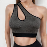 Women Sports Bra Asymmetric One Shoulder Hollow Out Design Yoga Bralette Seamless Breathable Workout Underwear For Gym Running