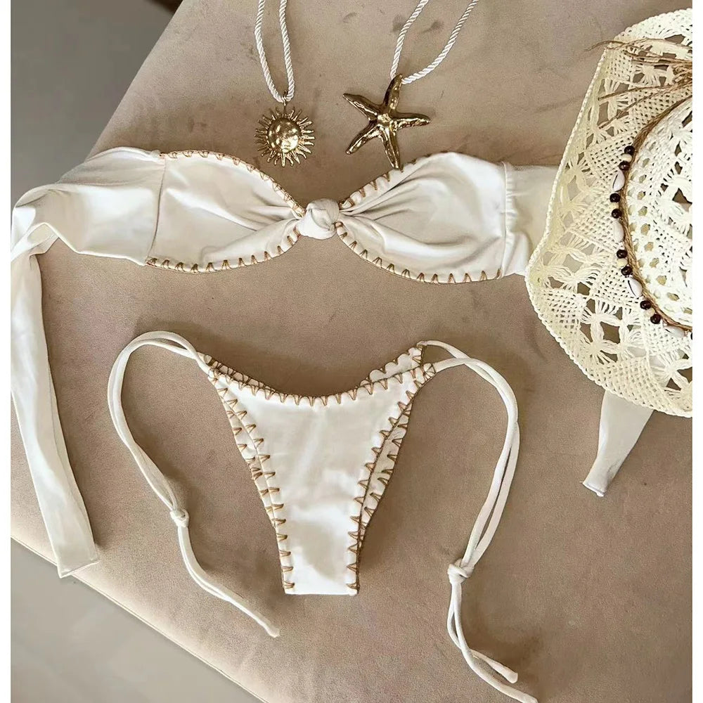 Push Up Bikinis 2025 Sexy Women Swimsuit Bandeau Swimwear Micro Bikini Set Crochet Beachwear Brazilian Biquini Female